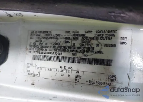 2011 Ford E-250 Commercial from USA, damaged, VIN 1FTNE2EW8BDA30486